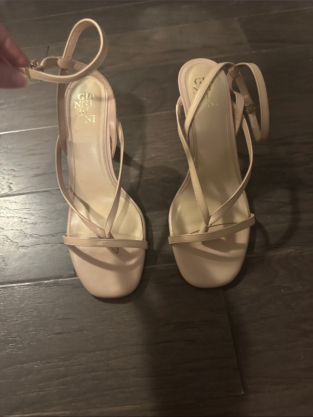 Gianni Bini Beige Strappy Block-Heel Sandals